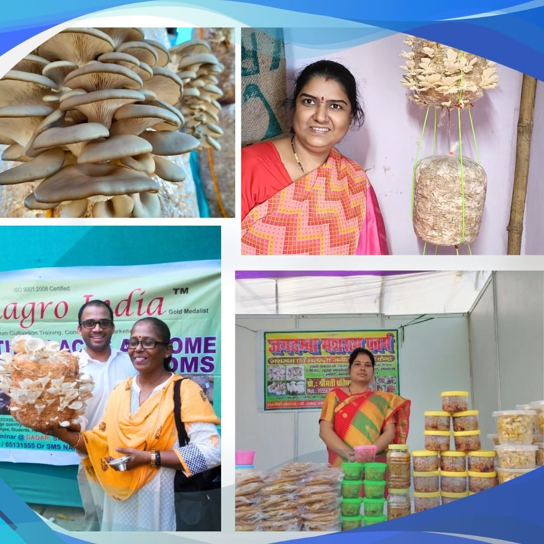 Snapshots from trainee harvests and a mushroom product stall